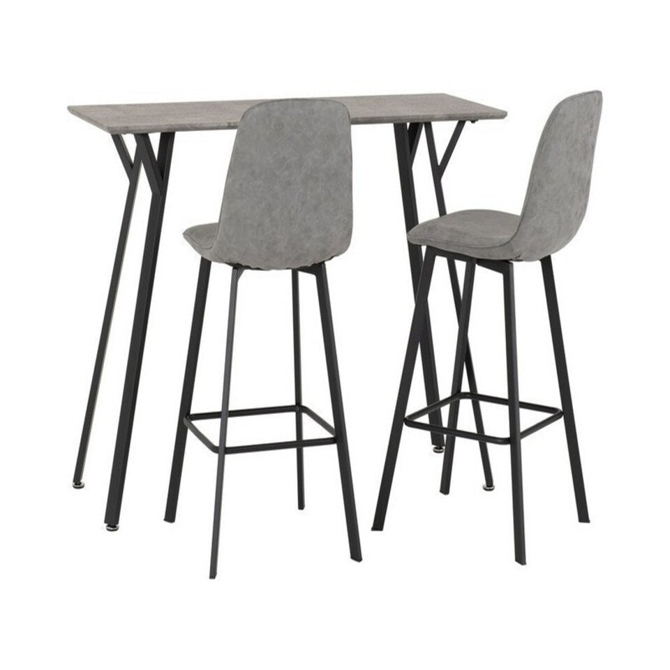 image 1 of Quebec Bar Table Set - Concrete Effect/Black/Grey Faux Leather Grey