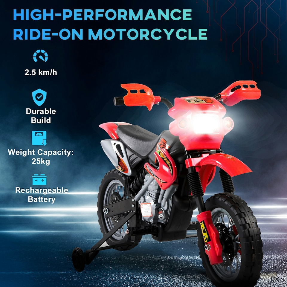 image 1 of HOMCOM 6V Kids Electric Motorbike Motorcycle Ride On for 3-6 Years Red