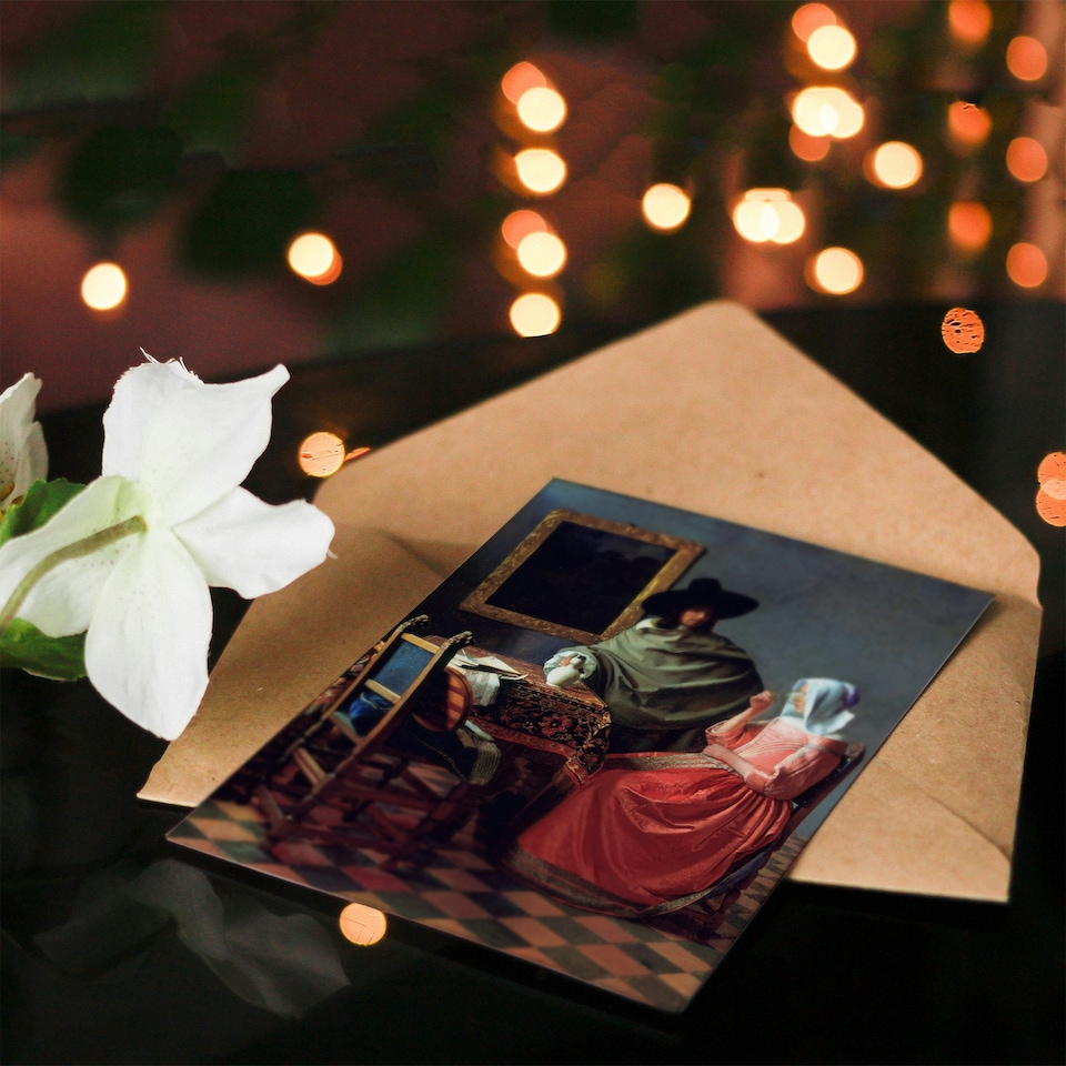 image 1 of Johannes Vermeer Art Card The Wine Glass Cropped Painting