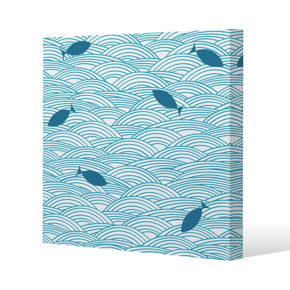 image 1 of Waves & Fish (Canvas Print) 61 x 61 x 4cm