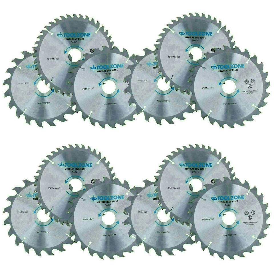 image 1 of 184mm TCT Circular Saw Blades Coarse - Fine 20 24 40 Teeth + Adaptor Rings 12pc