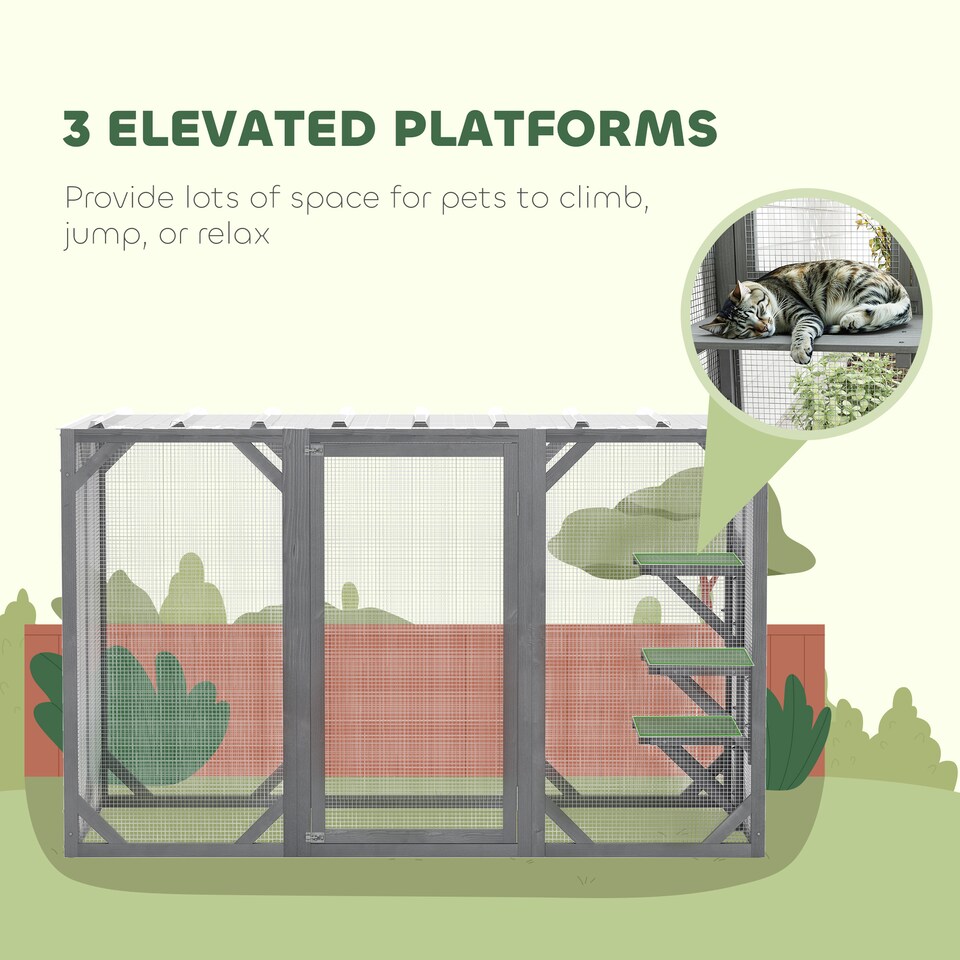 image 1 of PawHut 71 Wooden Cat House with 3 Platforms, Large Door for Multiple Cats