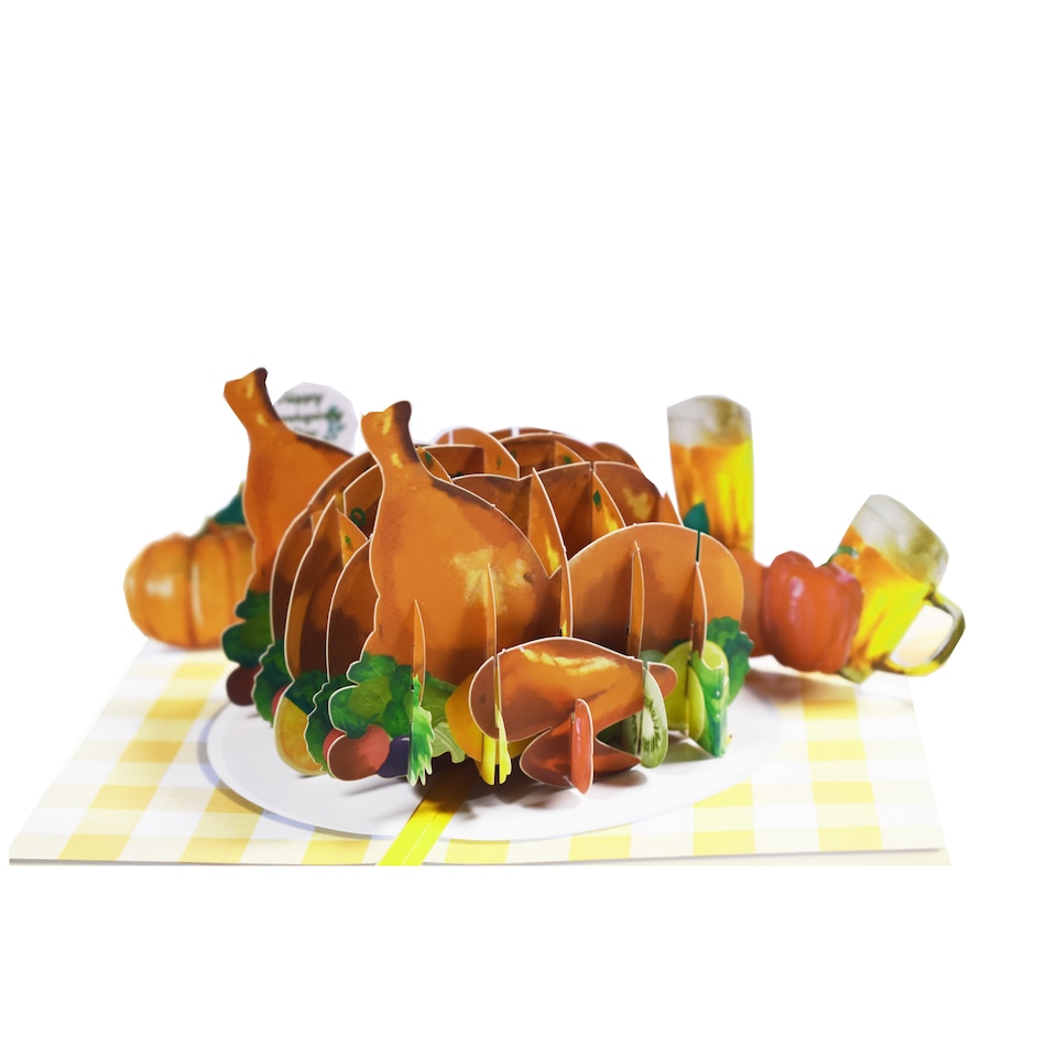 image 1 of Turkey on the Table Festive 3D Pop Up Thanksgiving Card