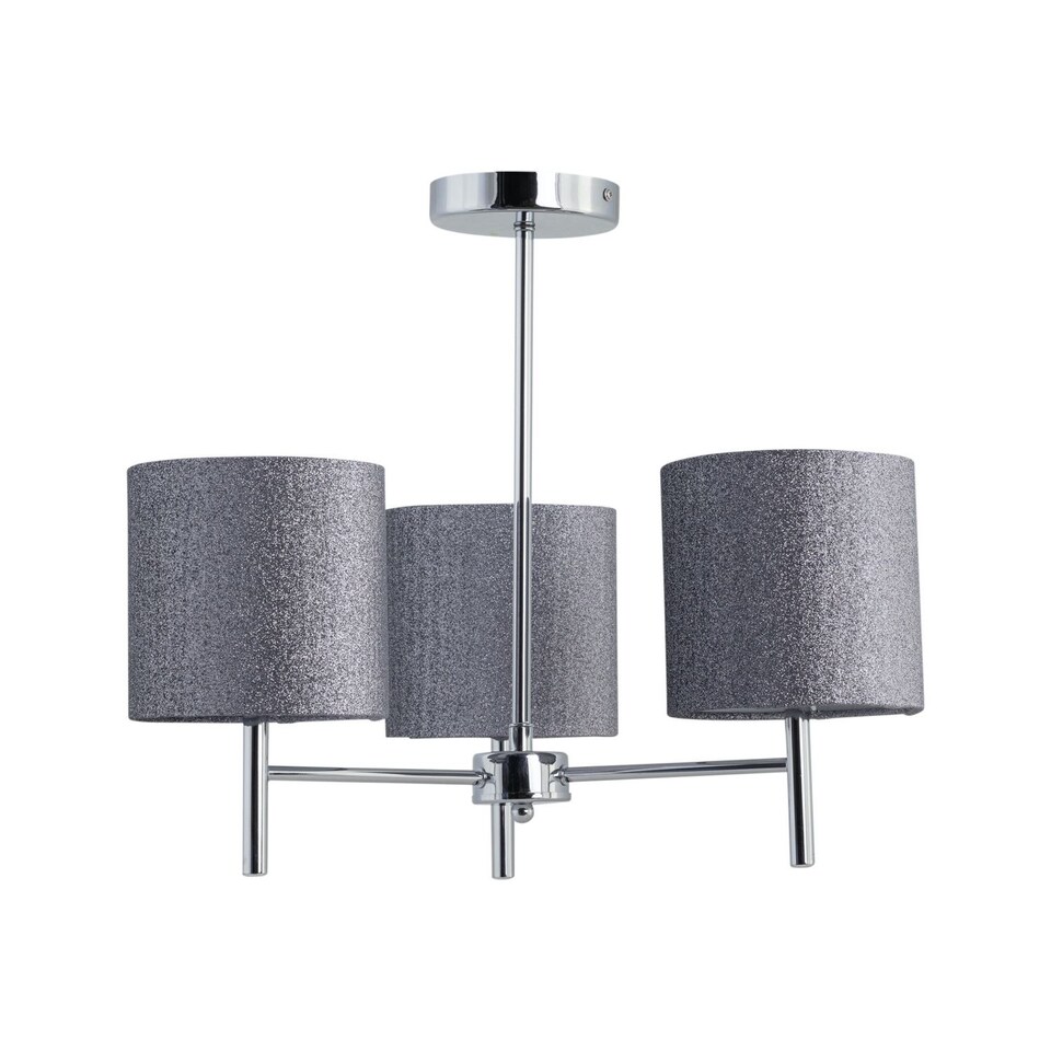 image 1 of Brea - Chrome 3 Light Fitting with Silvery Grey Glitter Shades | Chrome | Grey | 1