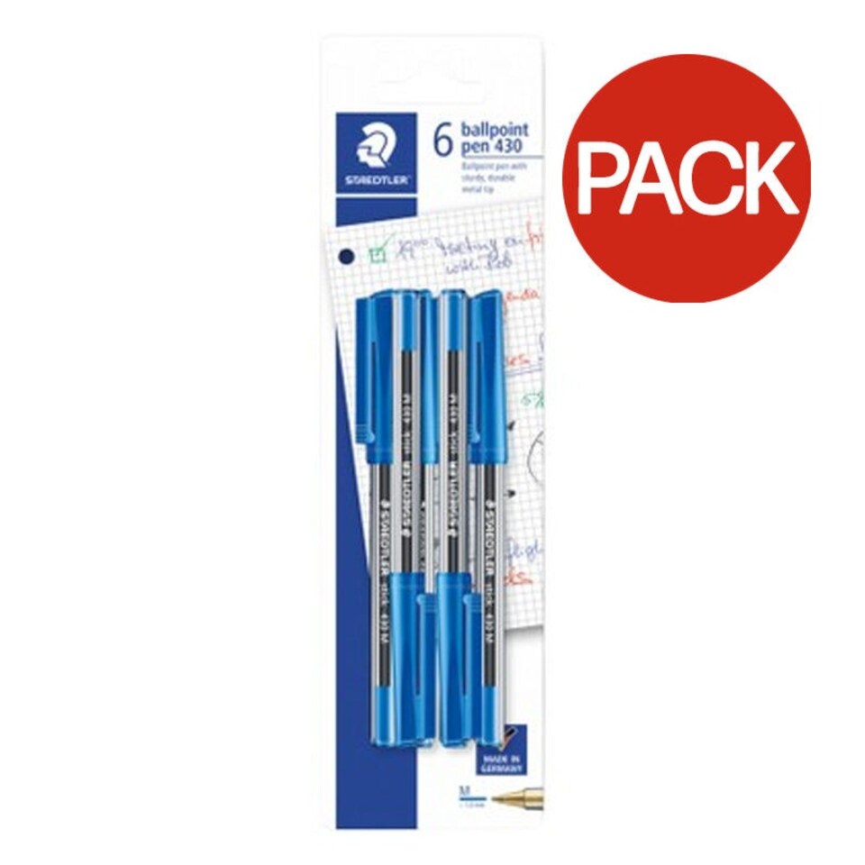 Staedtler Stick 430 M Ballpoint Pen (Pack of 6) - Blue - One Size