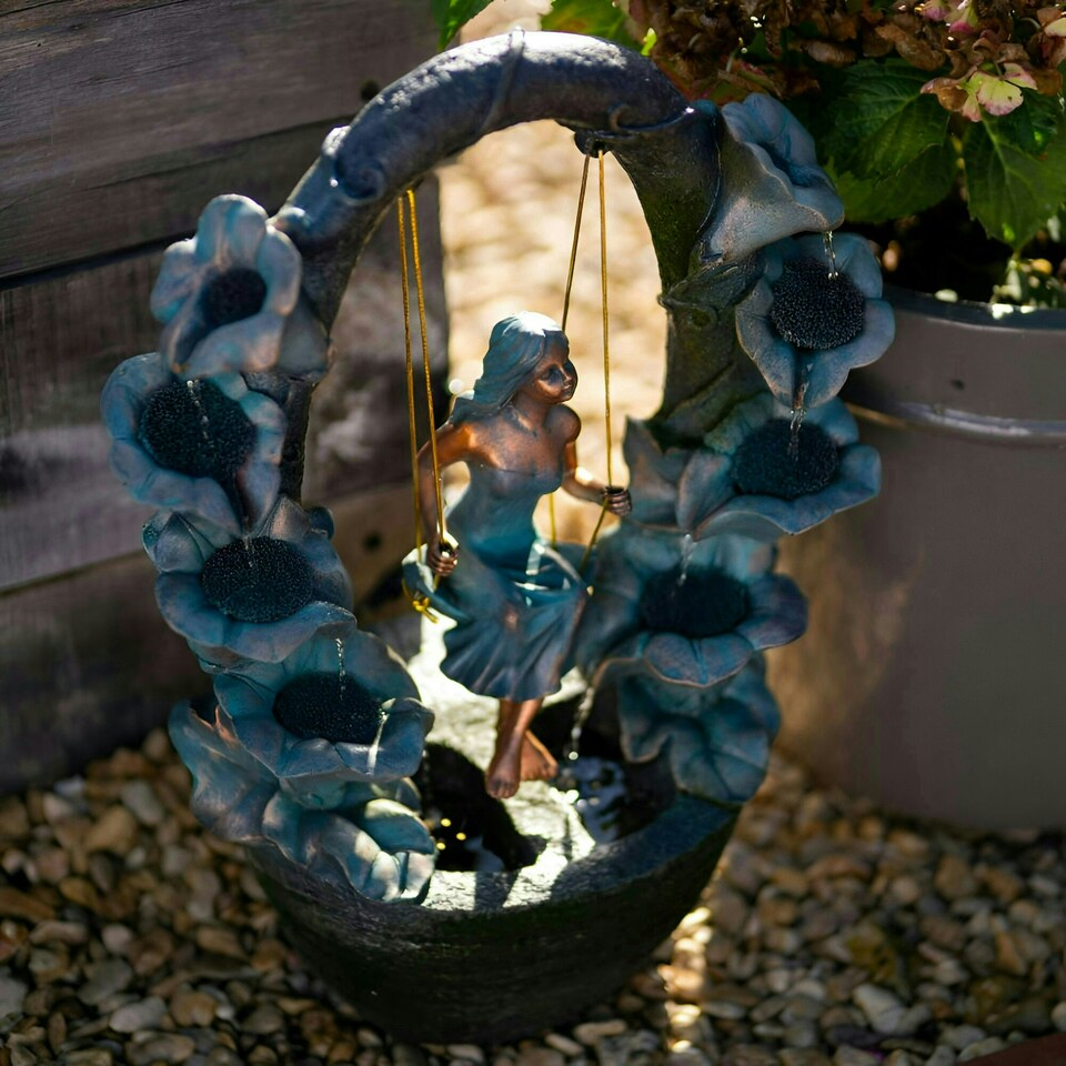 image 1 of Primrose Secret Garden Swing Cascading Water Feature Fountain Brown 61cm