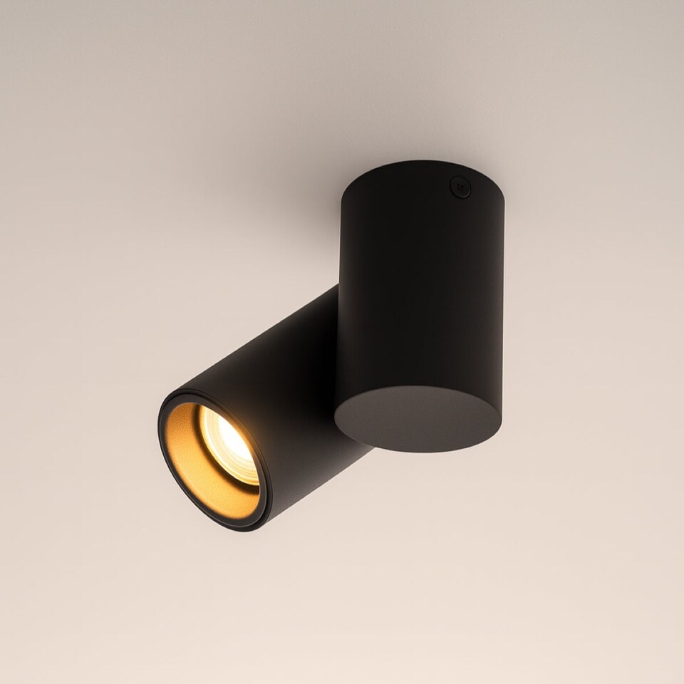image 1 of CGC LUP Black Single GU10 Adjustable Ceiling and Wall Spotlight | Black | Black | Height: 11.5 cm, Width: 11.6 cm, Spotlight Width: 5.6 cm