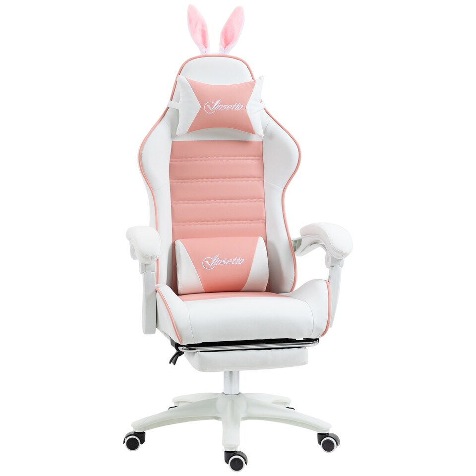 image 1 of Vinsetto Racing Gaming Chair, Reclining PU Leather Computer Chair with Removable Rabbit Ears, Footrest, Headrest and Lumber Support, Pink