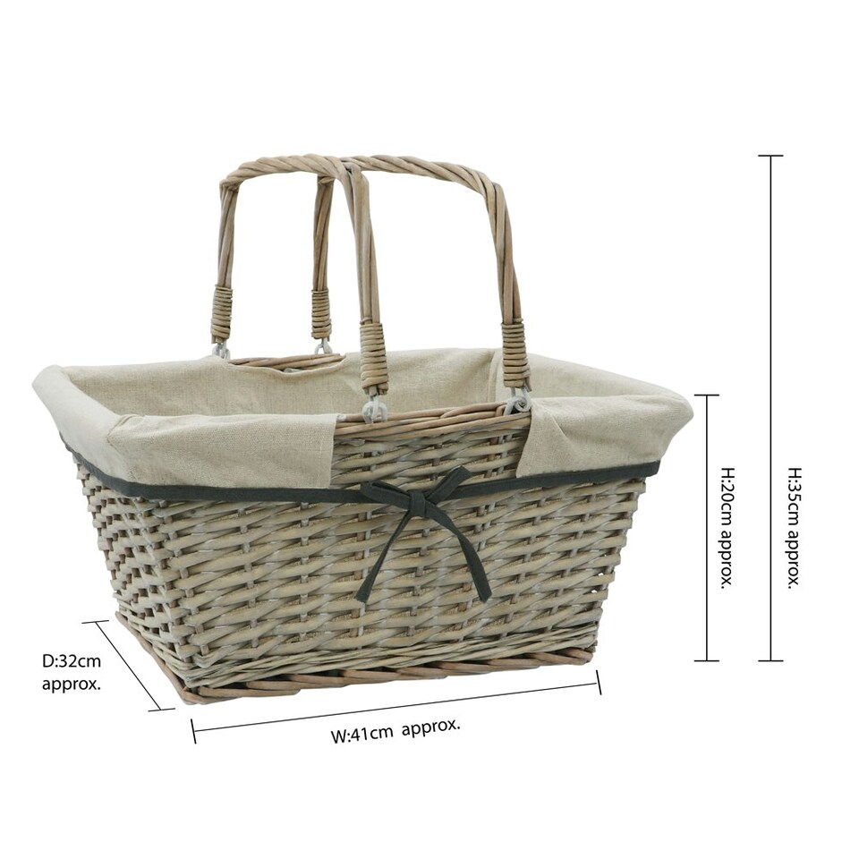 image 1 of JVL Hand Woven Arianna Rectangular Willow Shopping Basket with Handles, Grey Wash