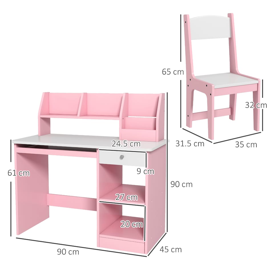 image 1 of ZONEKIZ Kids Desk and Chair Set with Storage for 5-8 Years | Pink