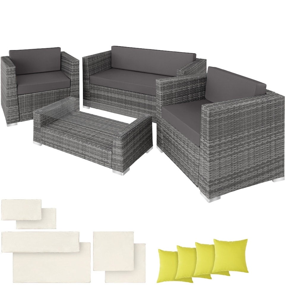 image 1 of Garden Furniture Set Munich - outdoor sofa, 2 armchairs, table, 2 cushion cover sets | Grey | grey | 135 x 67 x 73 cm | 1