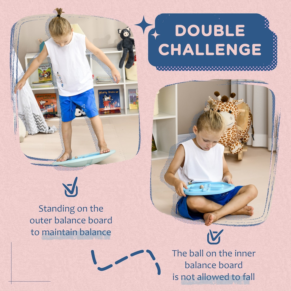 image 1 of ZONEKIZ 2 in 1 Balance Board, Kids Wobble Board with Ball - Blue