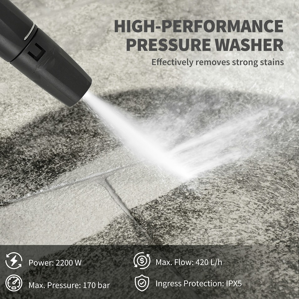 image 1 of Outsunny 2200W Power Washer 170 Bar Pressure with Adjustable Nozzle