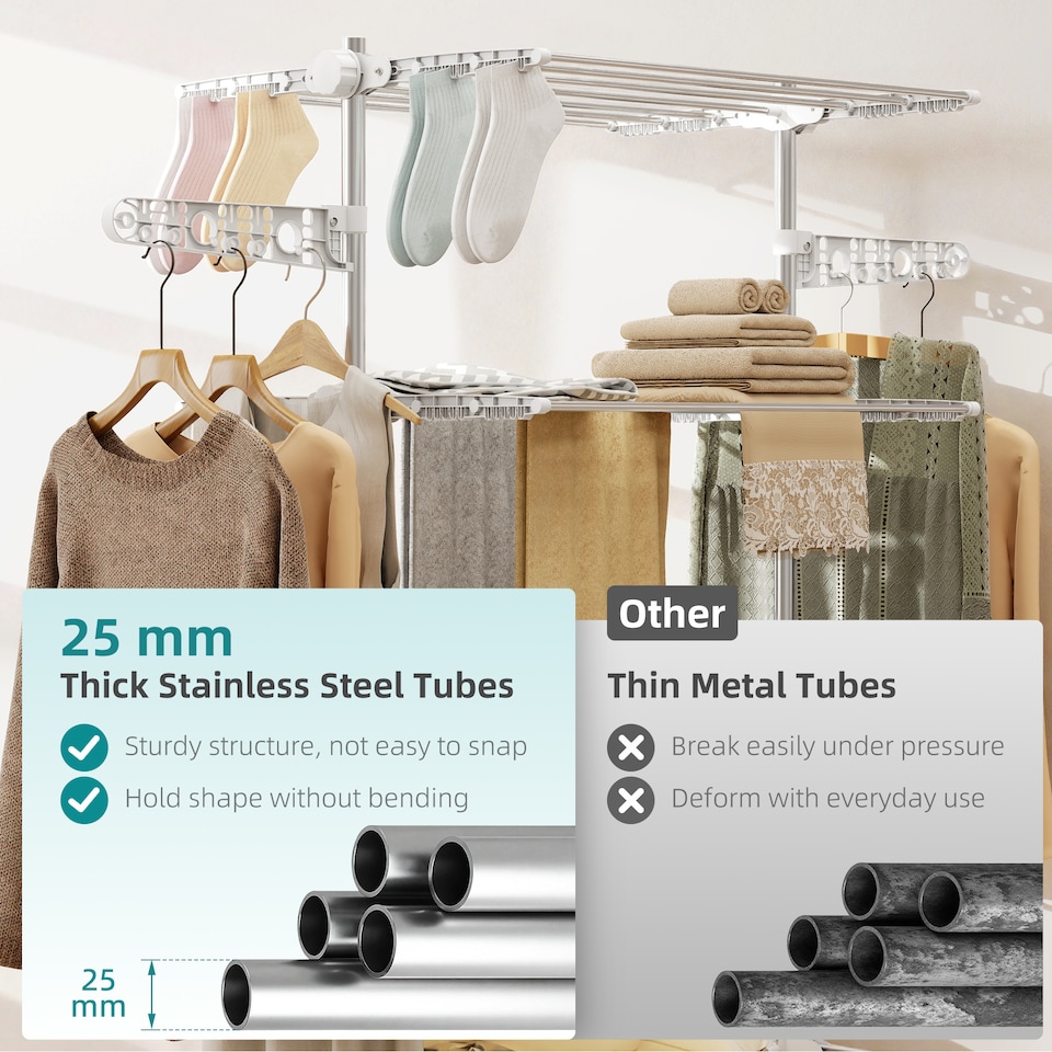 image 1 of HOMCOM 4-Tier Large Clothes Airer Stainless Steel Clothes Drying Rack White