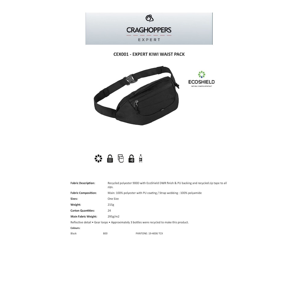 image 1 of Craghoppers Expert Kiwi Waist Bag | Black | Black | One Size | 1