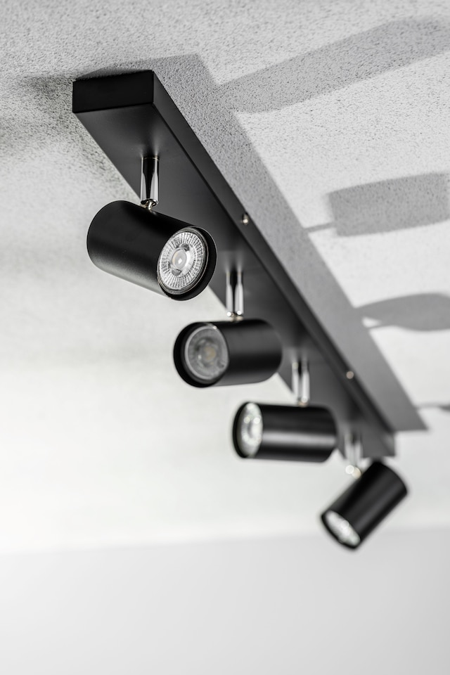 image 1 of CGC VENETO Black 4-Head GU10 Adjustable Ceiling and Wall Spotlight Bar | Black | Black | height: 12 cm, width: 90 cm, cylinder width: 5.3 cm