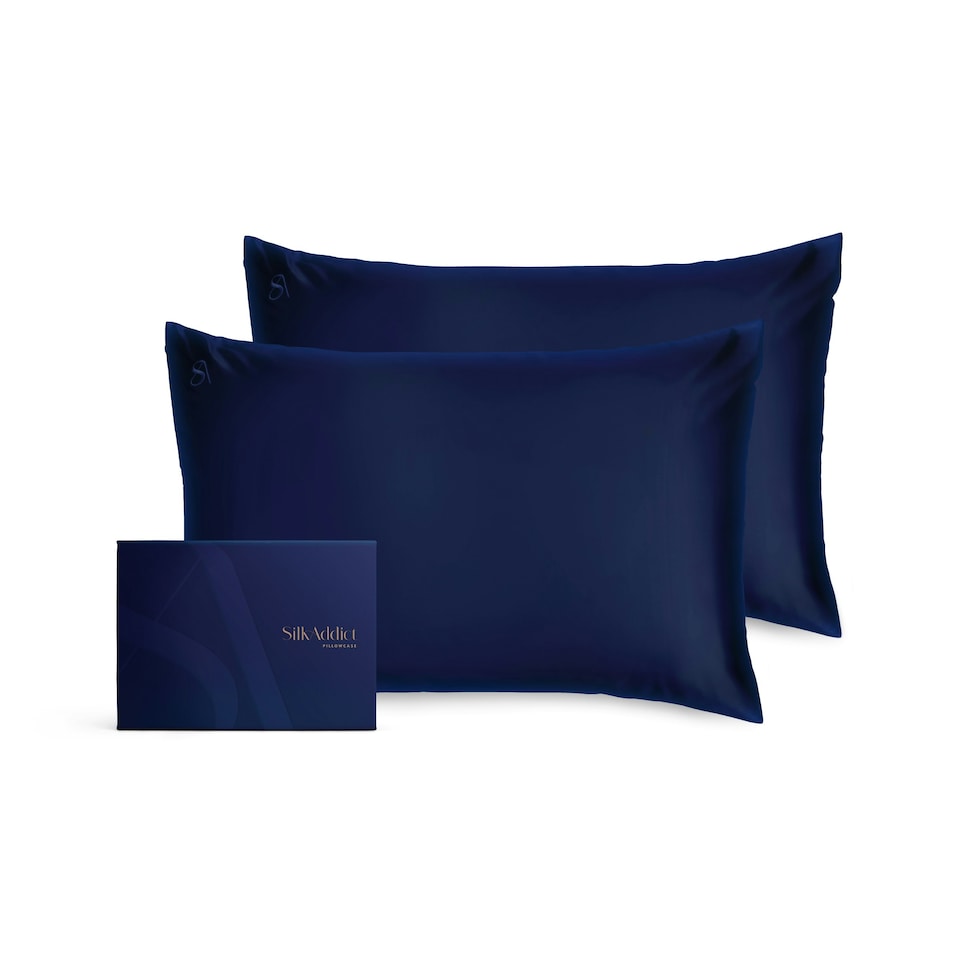 image 1 of Silk Addict 100% Mulberry Silk Pillowcase Twinpack – Navy | Blue | 2