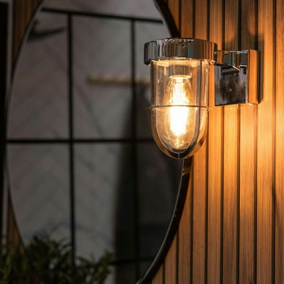 image 1 of ValueLights Fanar Chrome Industrial Bathroom Wall Light & Bulb | Chrome