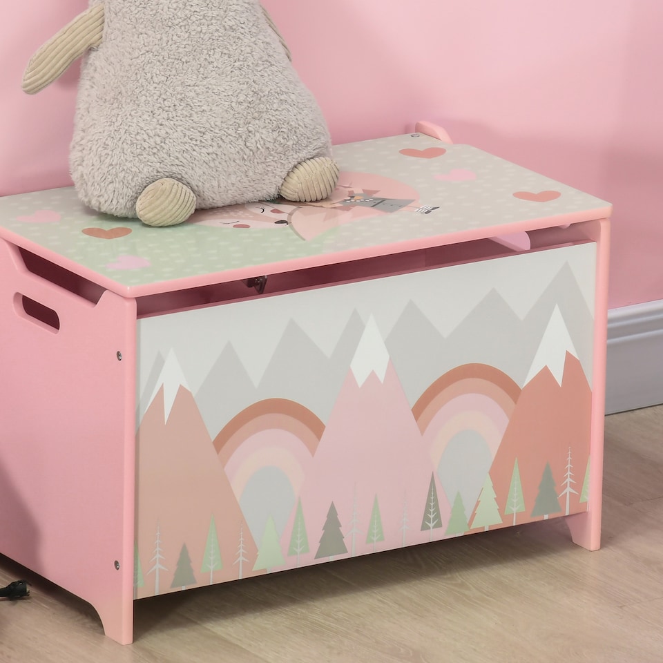 image 1 of ZONEKIZ Toy Box, Kids Toy Chest with Lid, Safety Hinge, Cute Design | Pink | 60 x 37 x 39 cm