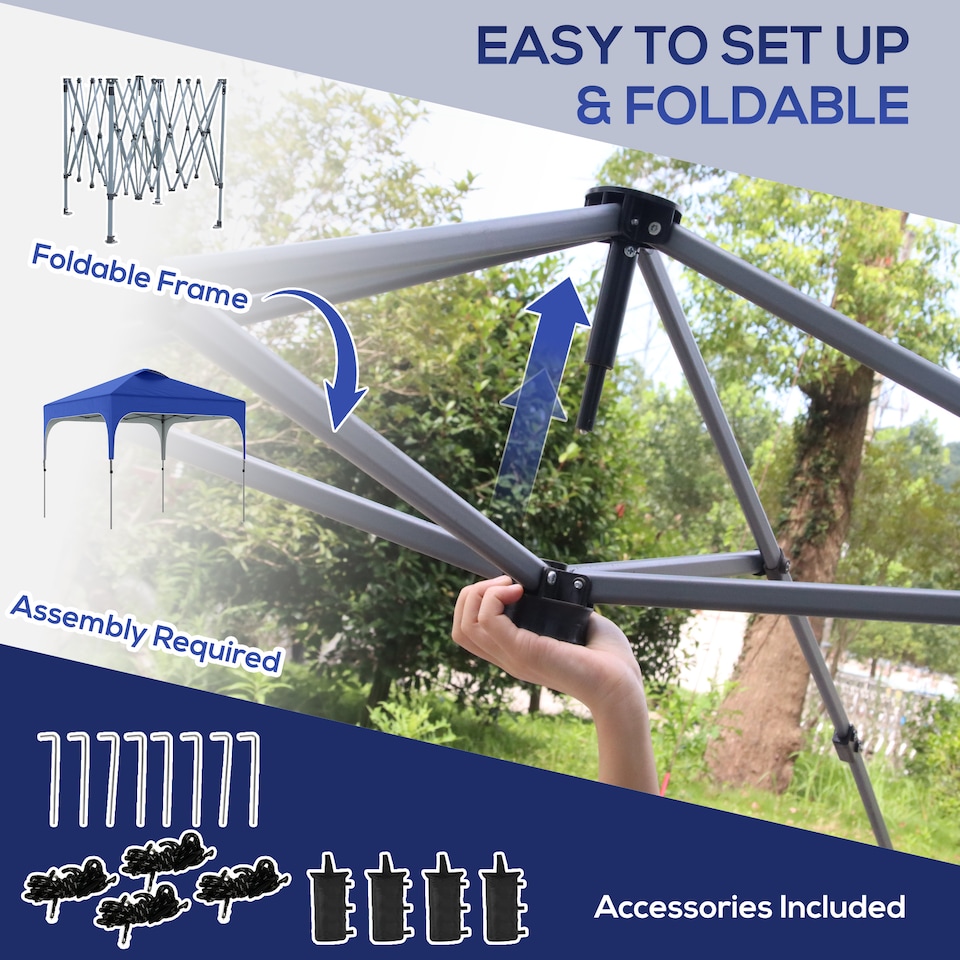 image 1 of Outsunny 3 x 3M Pop Up Gazebo, UPF 50 Foldable Canopy Tent with Wheeled Carrybag, 4 Leg Weight Bags, Height Adjustable Marquee Shelter 1 person easy setup for Outdoor Garden Patio Party, Blue
