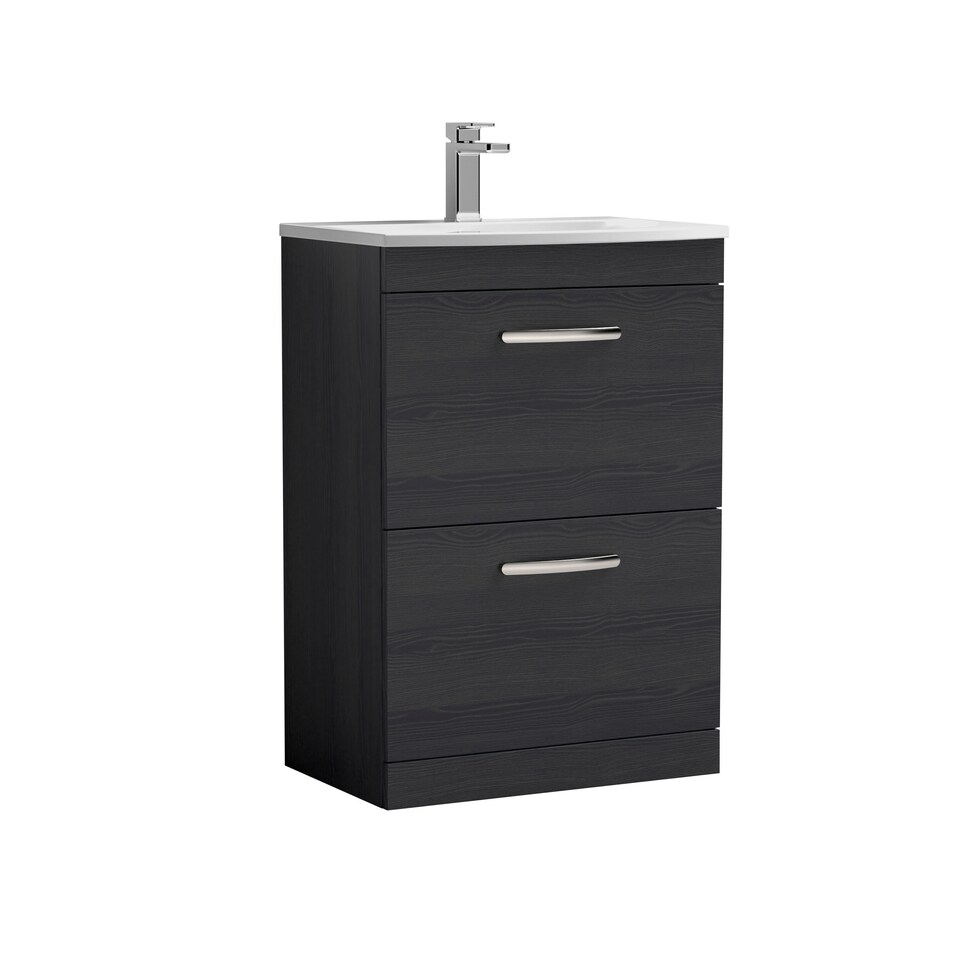 image 1 of Balterley Millwich Contemporary 2 Drawer Floor Standing Vanity Unit with Curved Basin, Charcoal Black, 600mm