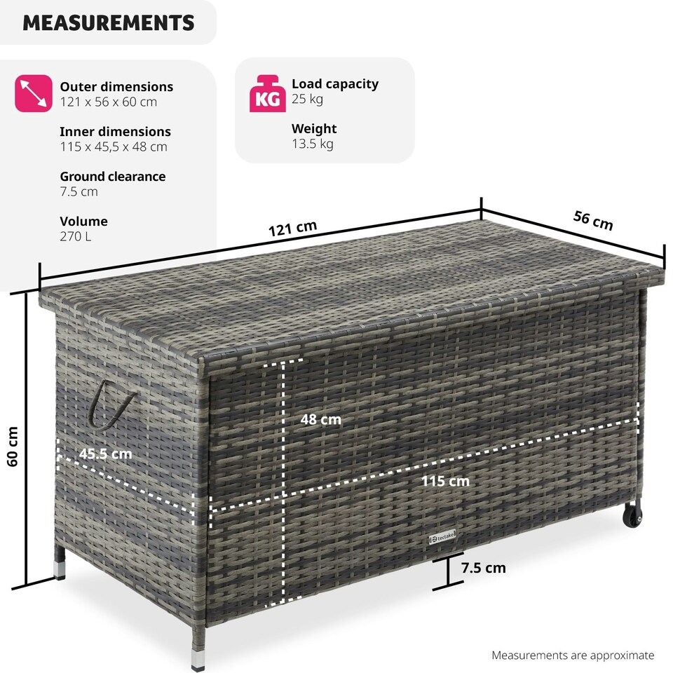 image 1 of Storage Box Kiruna - rattan garden furniture cushion storage 120 x 55 x 61.5 cm Grey