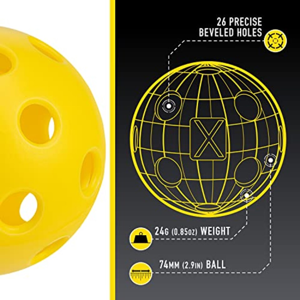 image 1 of Franklin Sports X-26 Indoor Pickleballs - USA Approved Tournament Balls - Bulk 100 Pack - Yellow