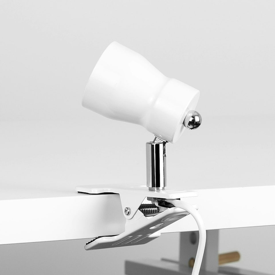 image 1 of ValueLights Adjustable Clamp On Desk Lamp Spotlight In Gloss White Finish