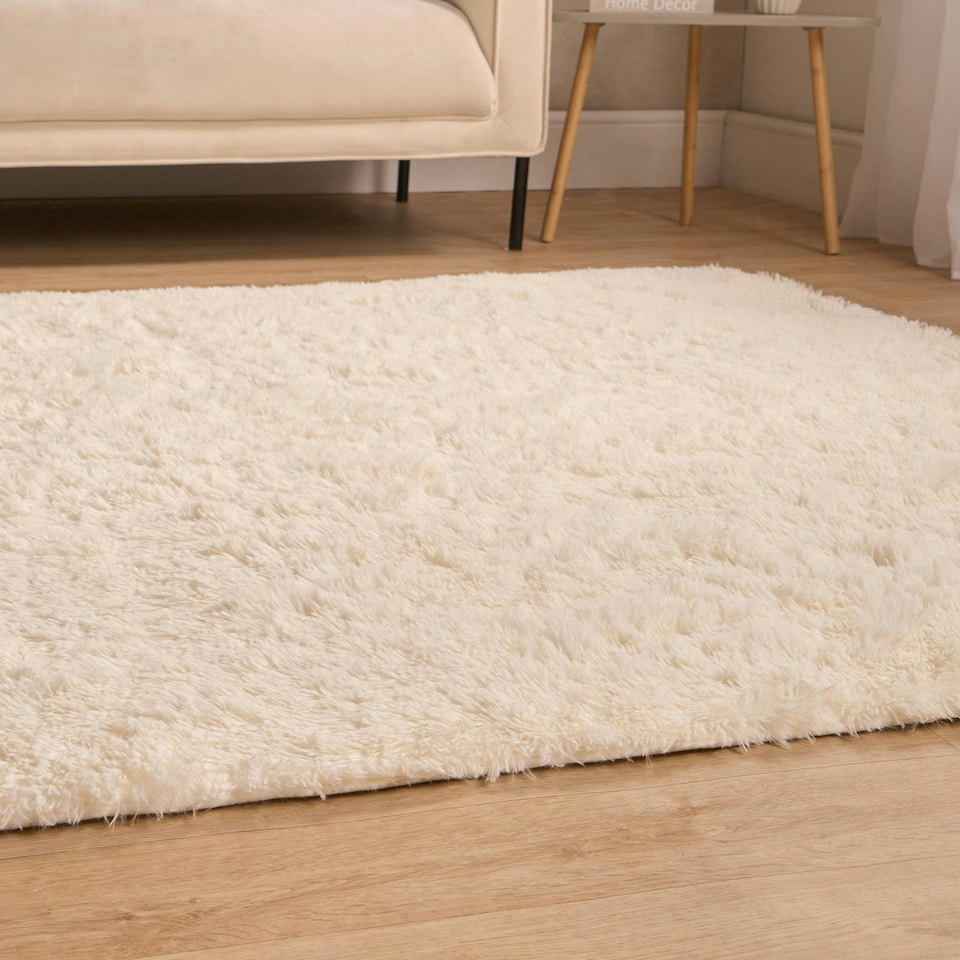 image 1 of OHS Fluffy Anti-Slip Plain Shaggy Floor Mat Rug, 160x230cm - Cream | Cream | 160x230cm