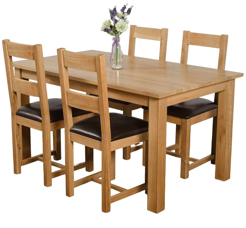 image 1 of Oslo 150 x 90 cm Medium Oak Dining Table and 4 Lincoln Chairs | Brown | Brown