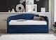 image 3 of Blue Day Bed,Sofabed,Guest Trundle Fabric Upholstered Velour, Bed Frame | Blue | Single
