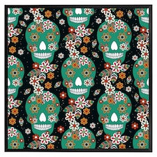 Embroidery colourful simplified ethnic flowers and skull pattern (Picutre Frame) Black | XS