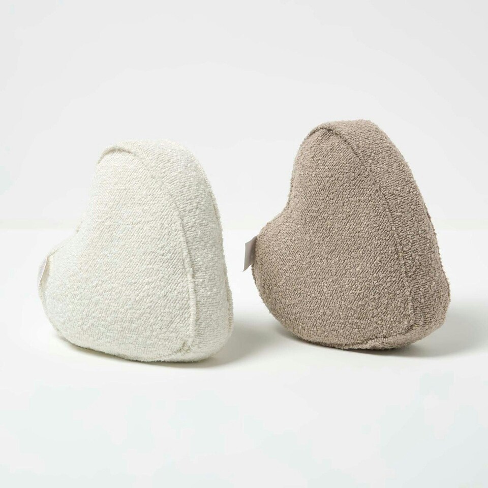 image 1 of Homescapes Luxury Boucle Fabric Heart Doorstop Set of 2