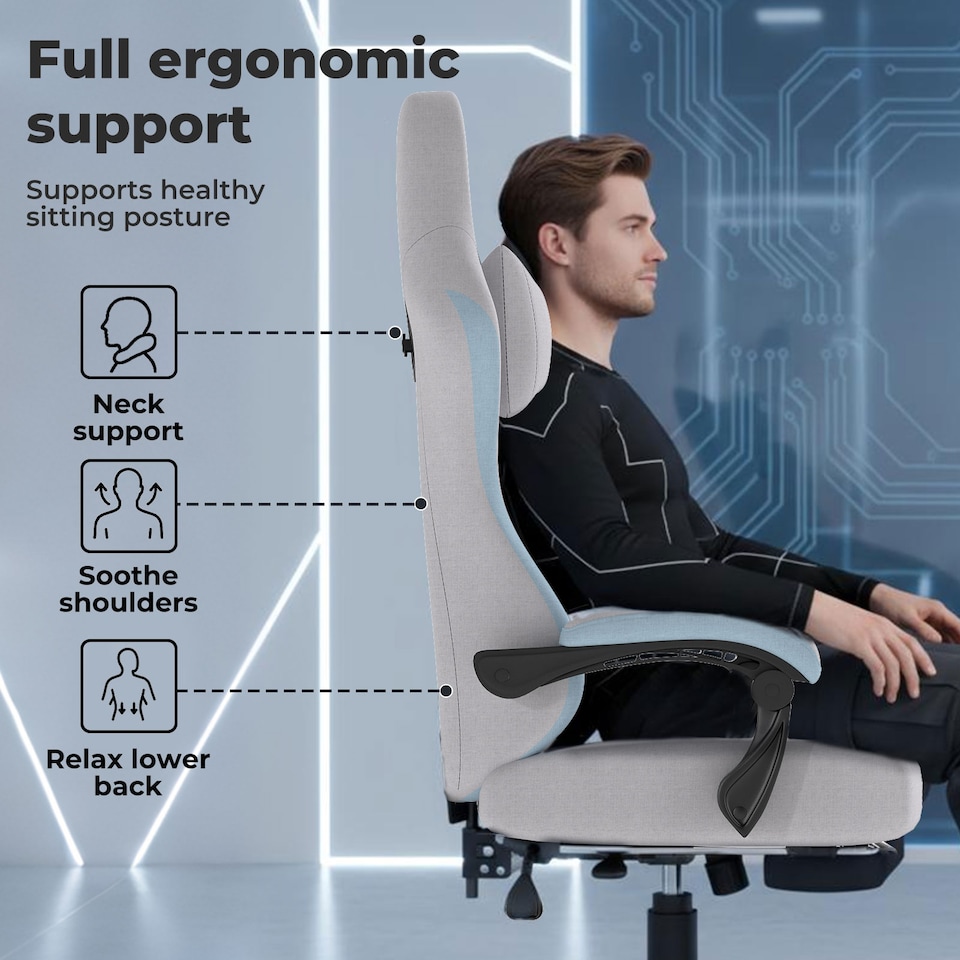 image 1 of Levede Office Desk Chair Fabric Gaming Recliner Adjustable Height Swivel | Blue | Blue | One Size