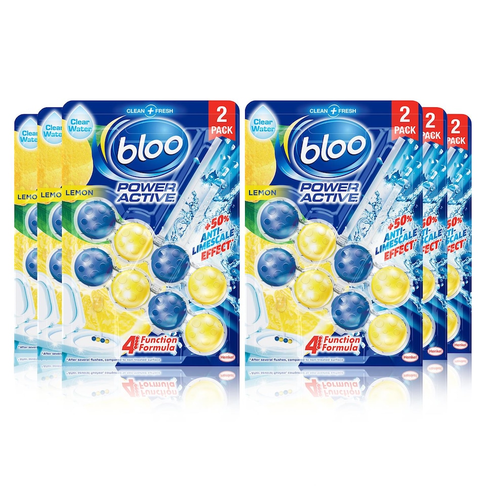 image 1 of Bloo Toilet Rim Blocks Power Active+ Lemon for Anti-Limescale Effect, 6 Pack | Multi | 6