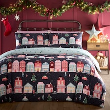 Fusion Christmas Houses Duvet Cover Set Navy