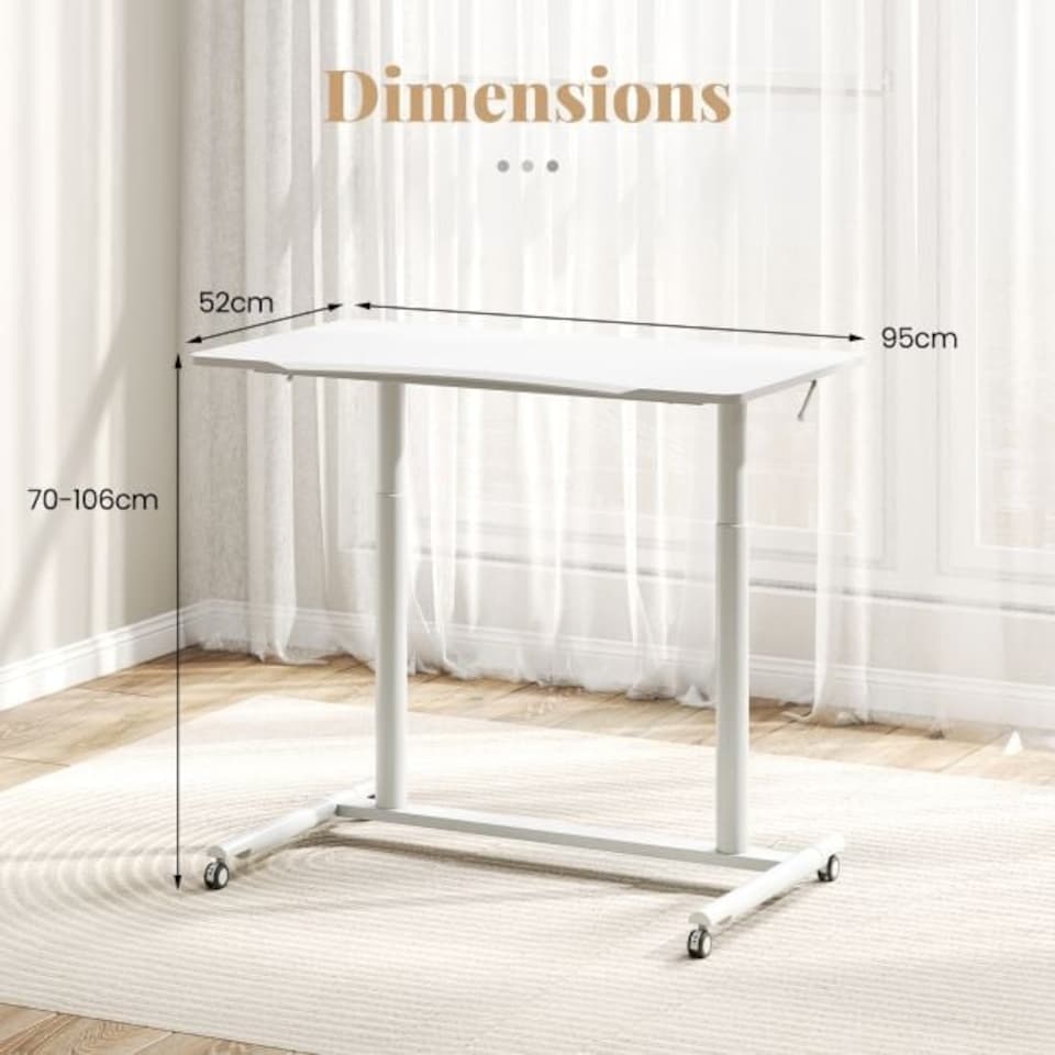 image 1 of COSTWAY Adjustable Height C-Shaped Mobile Standing Desk White White