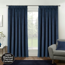 Oxford Navy Velvet Curtains 46 x 54 inch (117 x 137 cm) 100% Blackout Pencil Pleat Thermal Noise Reducing Curtains for Bedroom and Living Room