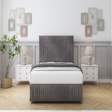 Sloomy Kingsley Slate Naples Divan Bed With Mattress 2 Drawers Right Side With 54" Floor Standing Headboard & 12" Matching Footboard 2'6 Small Single | Grey | Slate | Small Single | 1