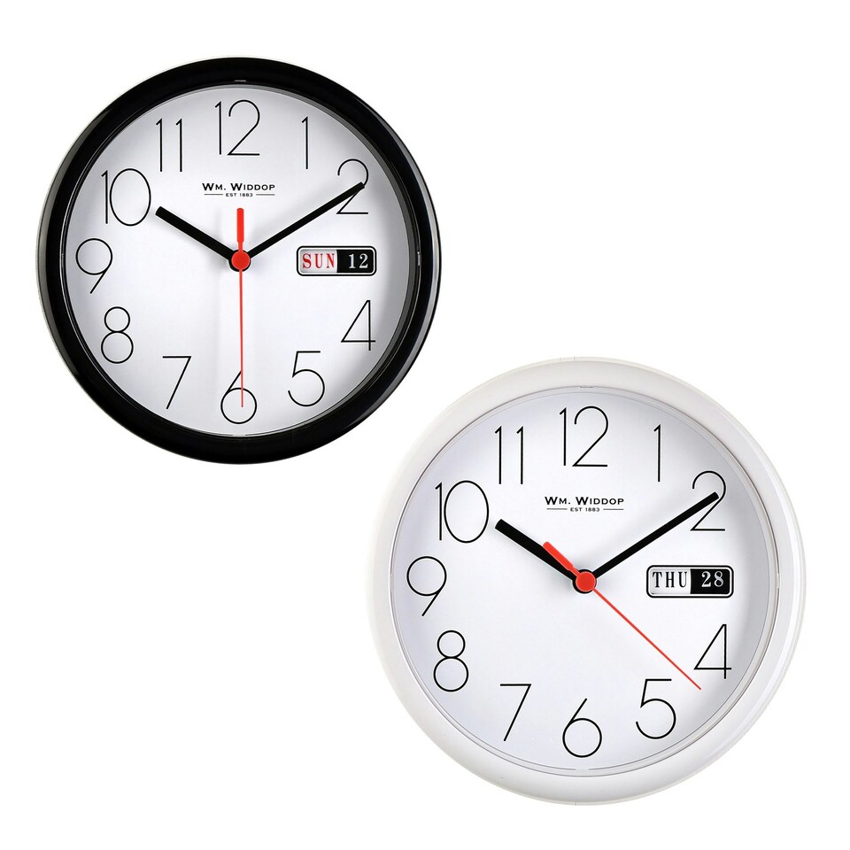 image 1 of Hometime Day/Date Wall Clk-White Case/White Dial 8.5"Rnd +B White