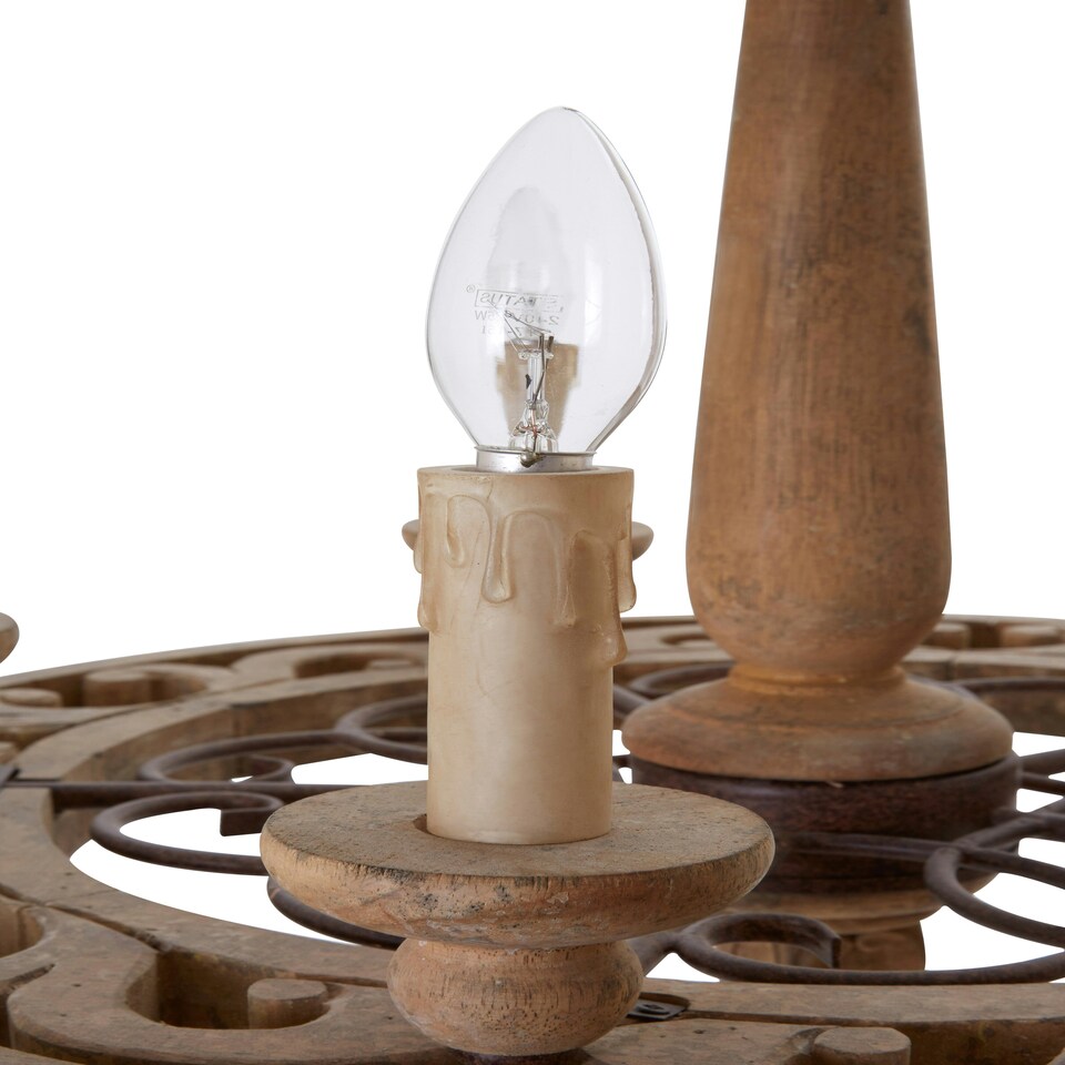 image 1 of Interiors by Premier 5 Arm Shabby Chic Chandelier, Aged Wood & Metal Hanging Ceiling Light, Melted Candle Holder Design Brown