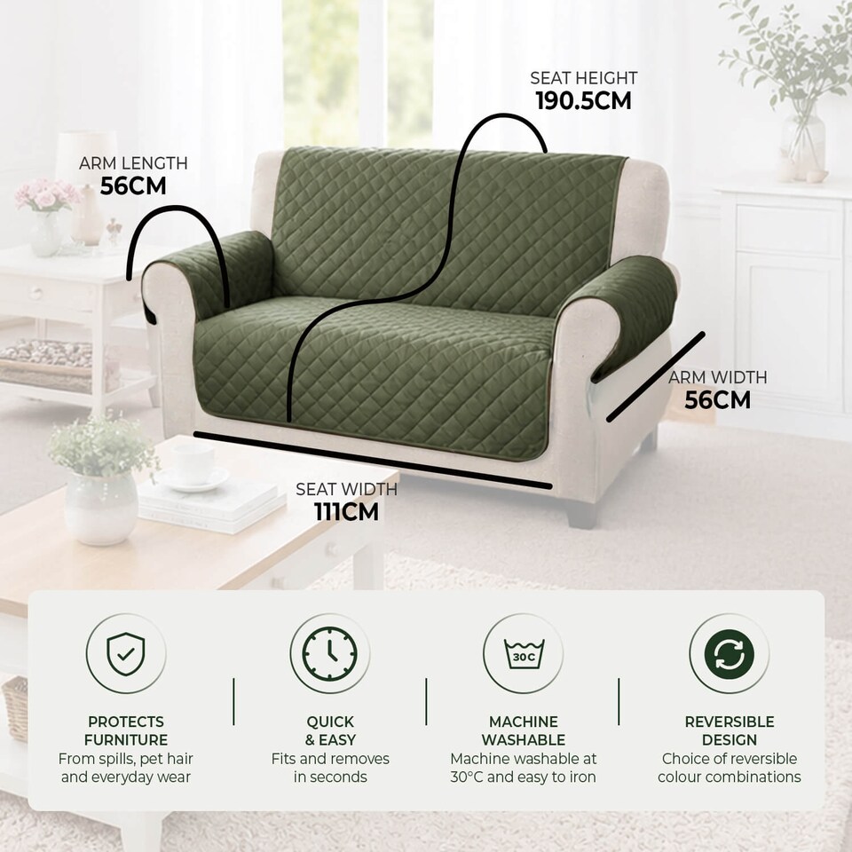 image 1 of Coopers Of Stortford 2 Seater Sofa Cover Quilted Washable Furniture Protector