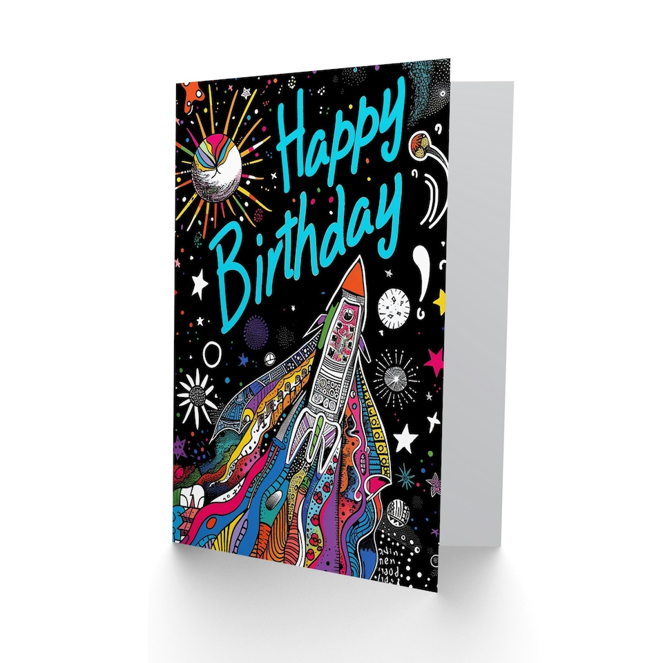 image 1 of Space Rocket Ship Planets Colourful Fun Kids Child Kids Birthday Card