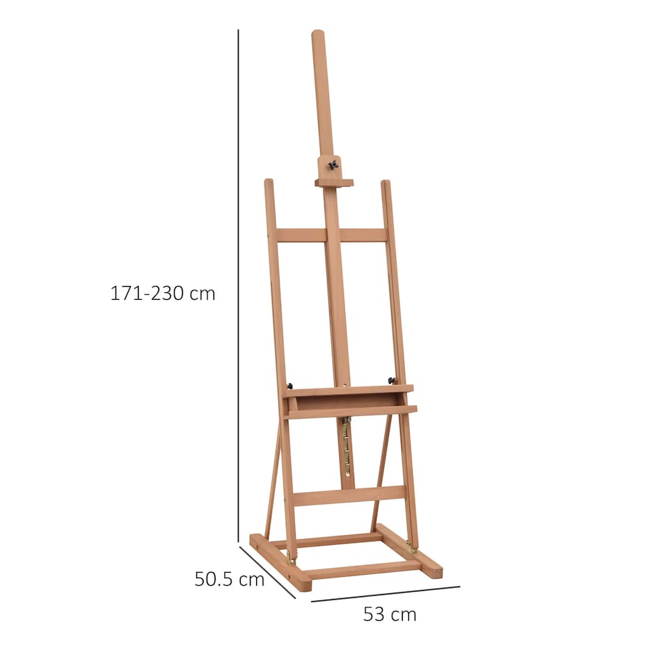 image 1 of Vinsetto Wooden Easel Stand H-Frame Artist Easel with 171-230cm Adjustable Height and 0-80  Working Angles Beech Wood Art Easel for Displaying Painting Wedding Sign Nature Wood Finish