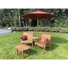 Traditional Grand Twin Angled With Coffee Table, 2 x Scatter Cushion Burgundy & 1 x Parasol Burgundy & Base