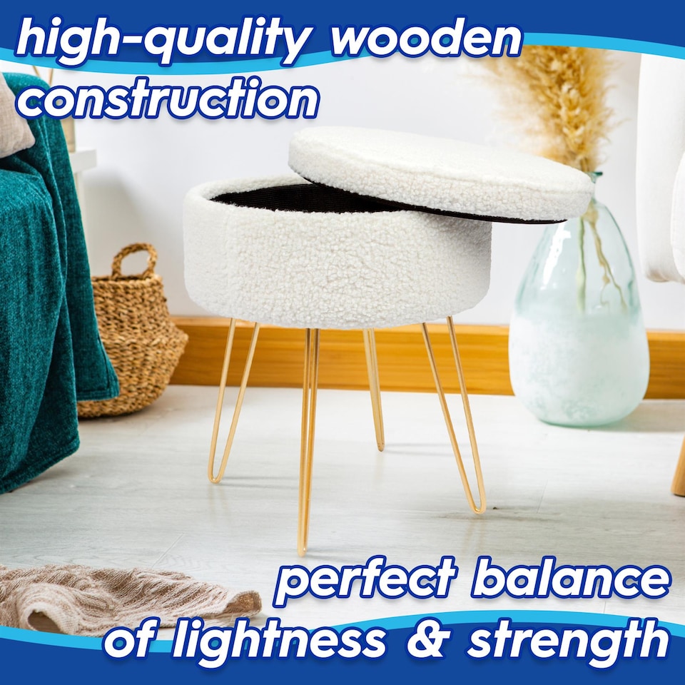 image 1 of Harbour Housewares Round Boucle Storage Footstool - H46 x D37cm - Cream/Black | Cream | Cream/Black