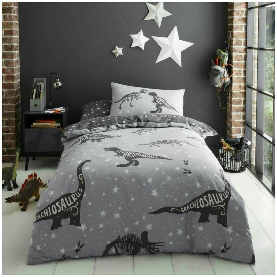 image 1 of VELVETIO Space T-Rex Duvet Cover Set Reversible Soft Polycotton Kids Beddings