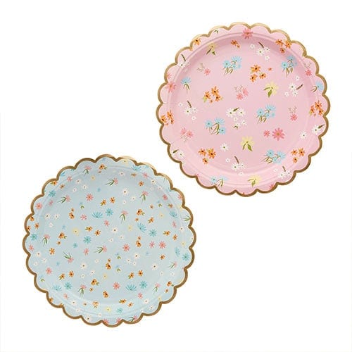 Assorted Pastel Floral Tea Party Round Scalloped Paper Plates 22cm - Pack of 8