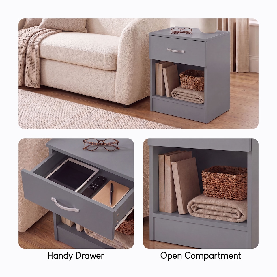 image 1 of Vida Designs Riano 1 Drawer Bedside Chest Cabinet Table Nightstand, Grey