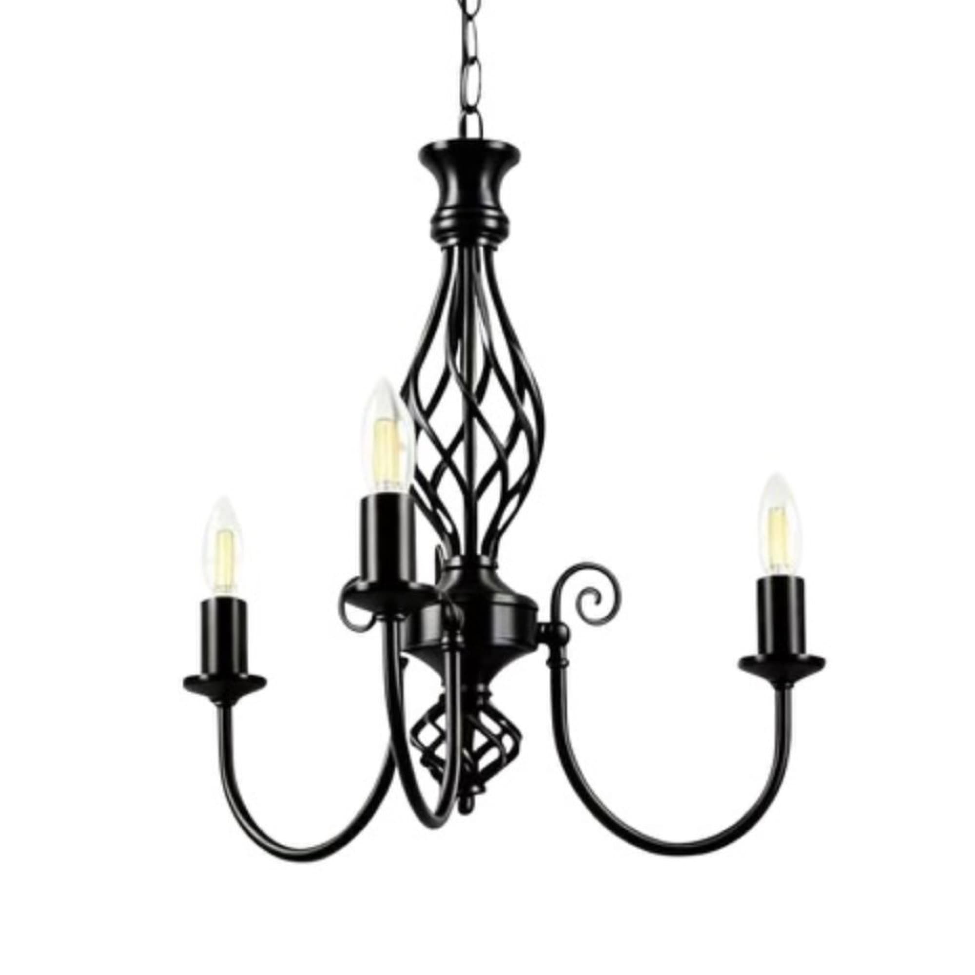 First Choice Lighting Barley Twist Black 3 Light Pendant